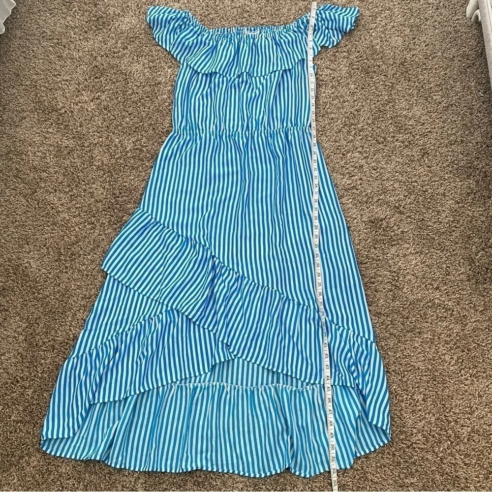 Tommy Bahama Blue White Striped Palm Party Off-the-shoulder Midi Dress Size XL - Picture 10 of 13